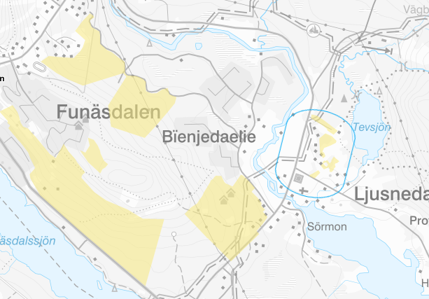 Kartbild som visar utvecklingsområde för bostäder - Samlad förtätning Ljusnedal