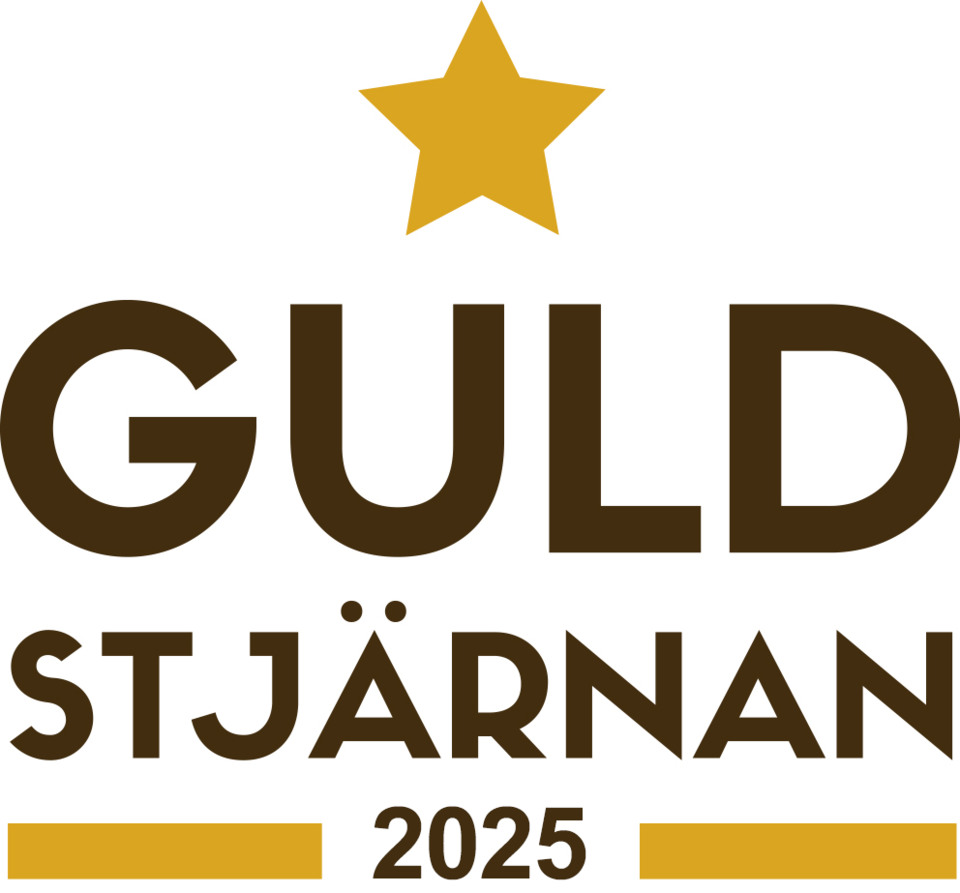 Logotyp för Guldstjärnan  med en stjärna på.