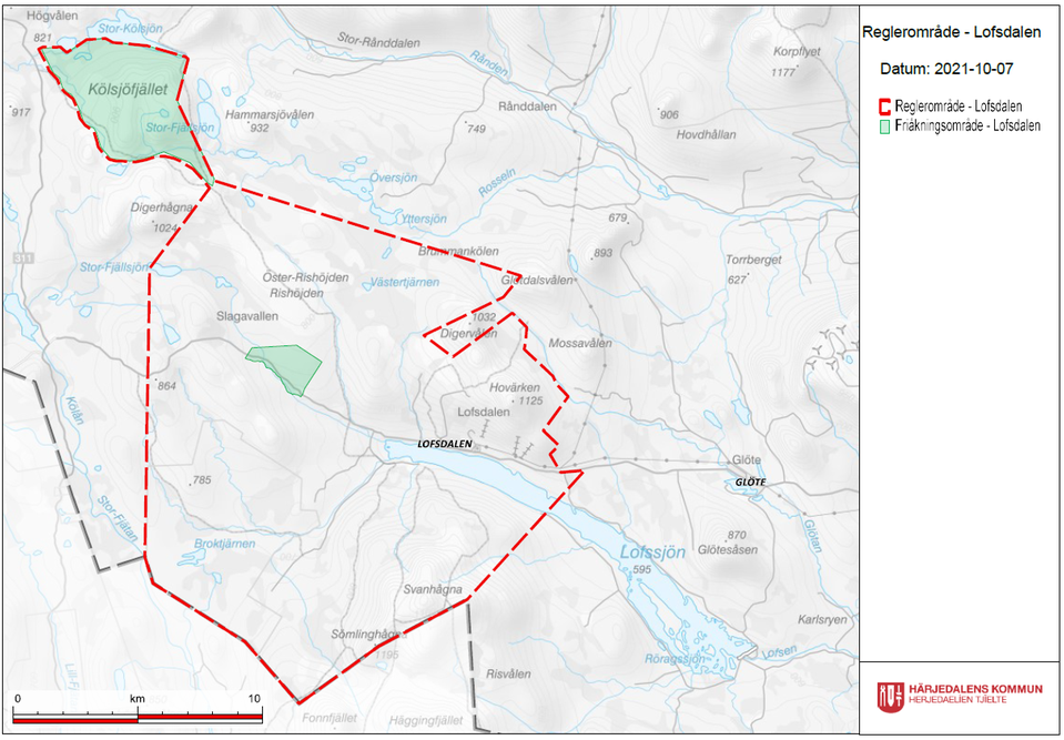 Karta över reglerområdets i Lofsdalen utsträckning