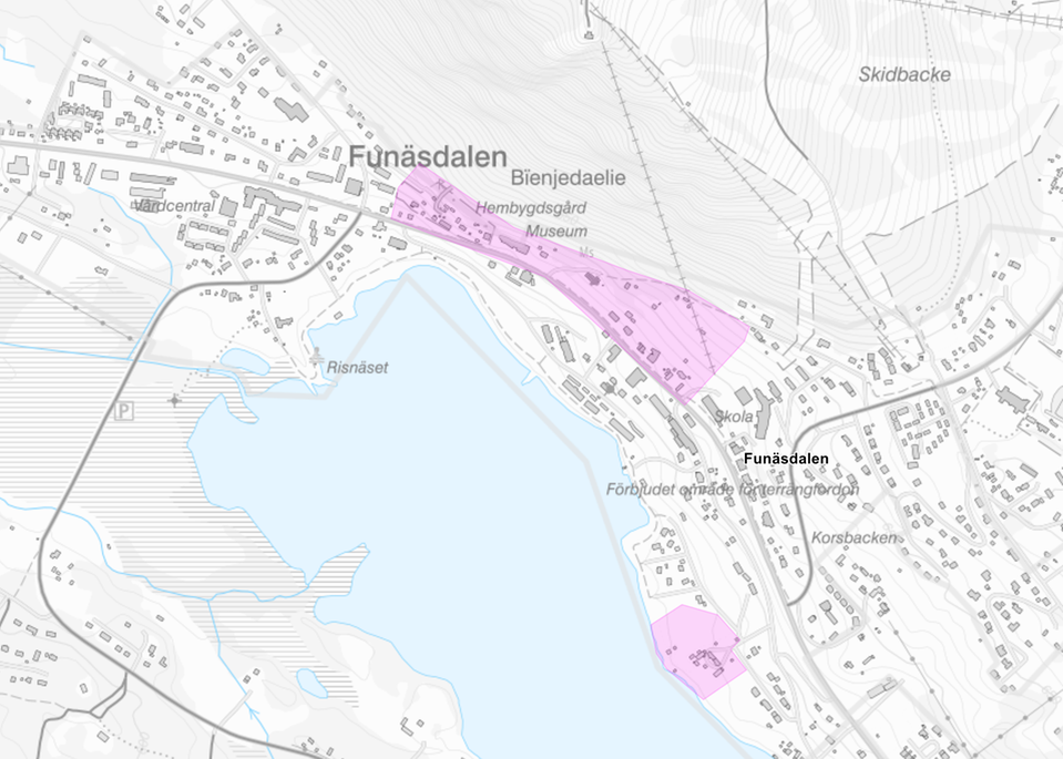 Områden med högre kulturvärden inom bykärnan.